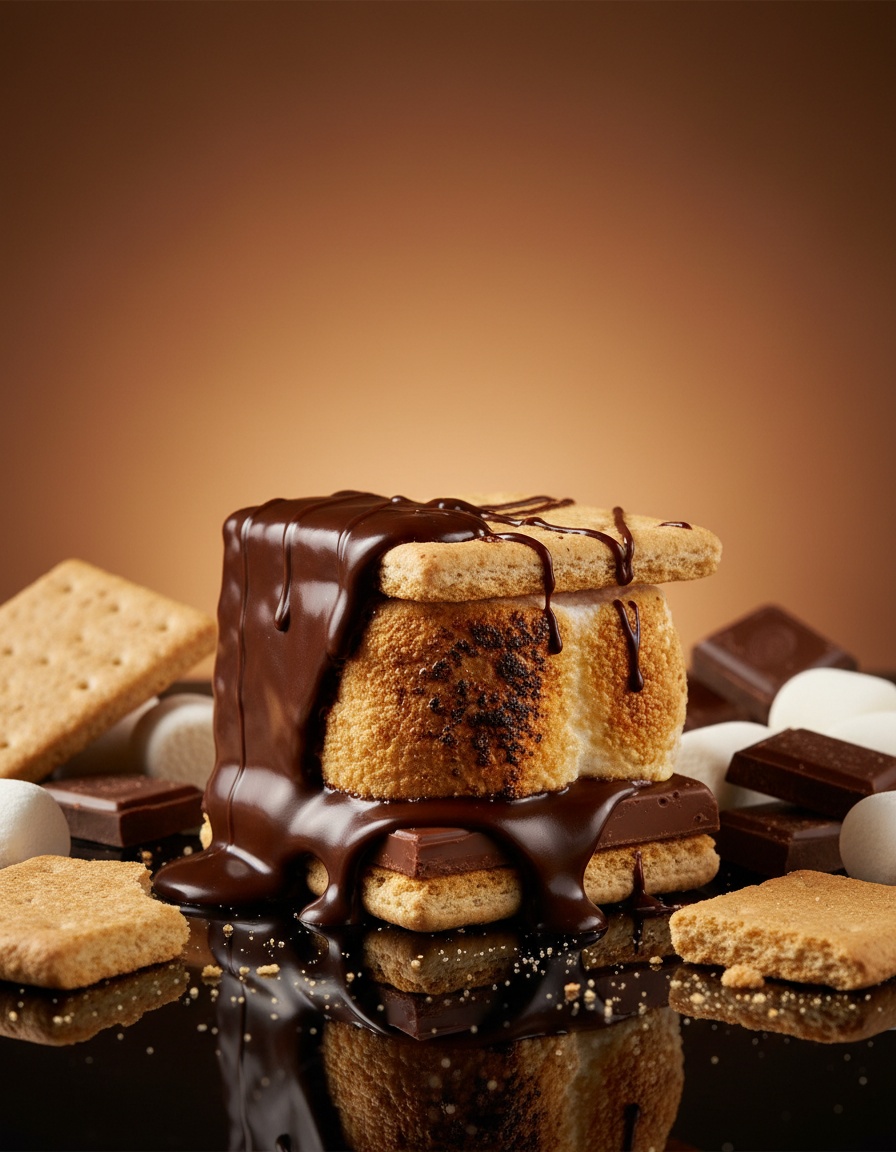 Chocolate-dipped s'mores — graham crackers with toasted marshmallow and chocolate